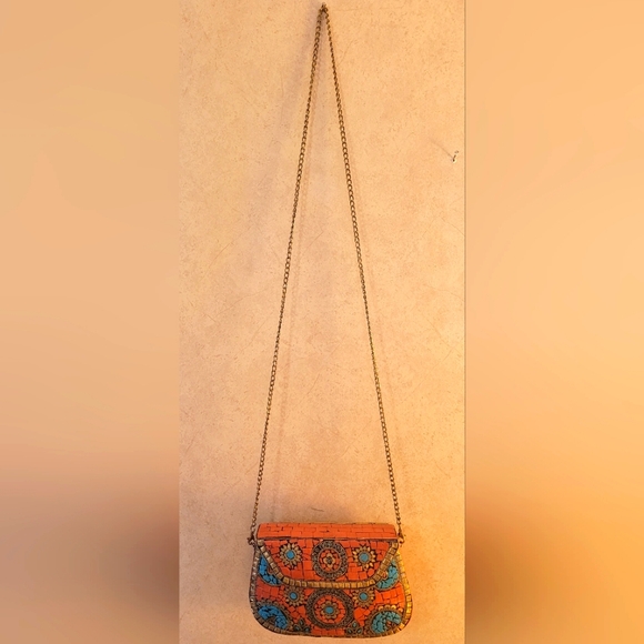 Antik Kraft Handbags - ANTIK KRAFT-iron, clay, and shell Orange and Blue Patterned Women's Bag